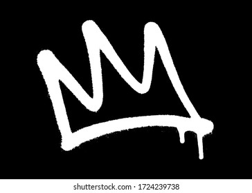 Sprayed crown with overspray in white over black. Vector illustration.