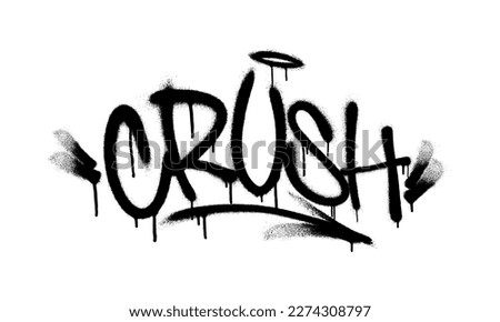 Sprayed crush font graffiti with overspray in black over white. Vector illustration.