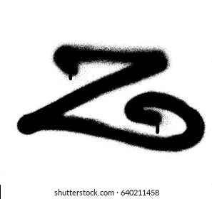 sprayed curly Z font graffiti with leak in black over white