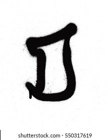 sprayed D font graffiti with leak in black over white