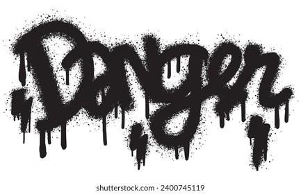 Sprayed Danger font graffiti with over spray in black over white.Vector Illustration for printing, backgrounds, posters, stickers.