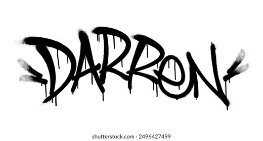 Sprayed Darren name with overspray in black over white. Vector illustration.