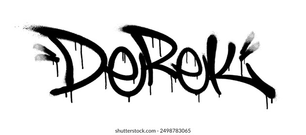 Derek Name mit Overspray in Schwarz auf Weiß besprüht. Vektorgrafik.