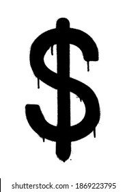 Sprayed dollar icon with overspray in black over white. Graffiti vector illustration.