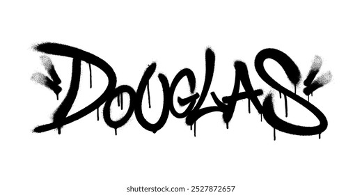 Nombre de Douglas rociado con aerosol en negro sobre blanco. Ilustración vectorial.