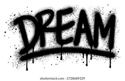 Grafiti de fuente DREAM rociado con sobre spray en negro sobre blanco. Ilustración vectorial para imprimir, fondos, carteles, pegatinas.