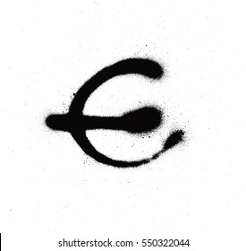 sprayed E font graffiti with leak in black over white