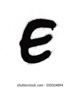 sprayed E font graffiti with leak in black over white