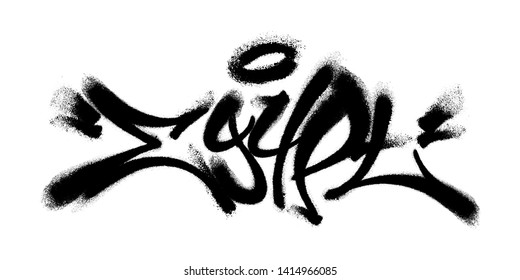 Sprayed Egypt font graffiti with overspray in black over white. Vector illustration.