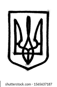 Sprayed emblem of Ukraine graffiti with overspray in black over white. Vector illustration.