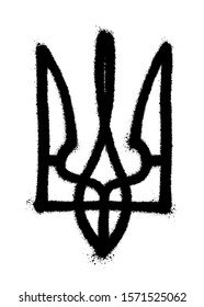 Sprayed emblem of Ukraine graffiti with overspray in black over white. Vector illustration.