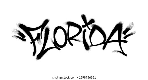 Sprayed Florida font graffiti with overspray in black over white. Vector illustration.