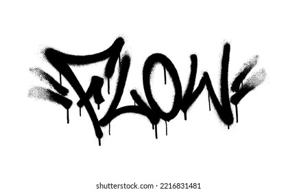 Sprayed flow font graffiti with overspray in black over white. Vector illustration.