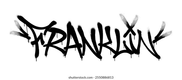 Nome de Franklin borrifado com overspray em preto sobre branco. Ilustração vetorial.