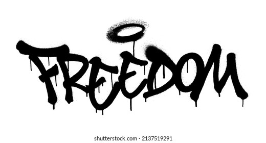 Sprayed freedom font graffiti with overspray in black over white. Vector illustration.