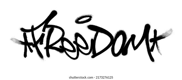 Graffiti con tipografía de la libertad rociada con aerosol en blanco y negro. Ilustración vectorial.