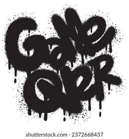 Sprayed game over font graffiti with over spray in black over white.Vector Illustration for printing, backgrounds, posters, stickers.