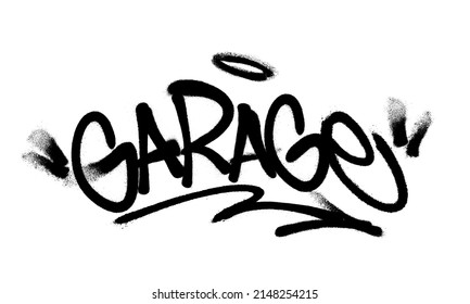 Sprayed garage font graffiti with overspray in black over white. Vector illustration.