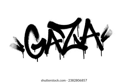 Sprayed Gaza font graffiti with overspray in black over white. Vector illustration.
