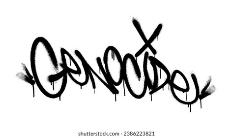 Sprayed genocide font graffiti with overspray in black over white. Vector illustration.