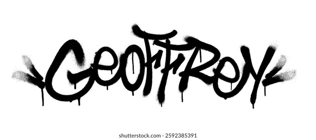 Sprayed Geoffrey name with overspray in black over white. Vector illustration.