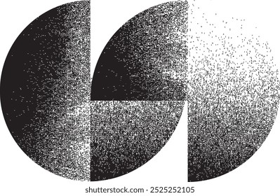 Composição geométrica borrifada da arte do círculo. Projeto da arte do grafite. Semicírculos texturizados de ruído . Efeito de pulverização .Logotipo geométrico .Formas de design de arte .Elemento aflito .Círculos ásperos e semicírculos .Vetor  