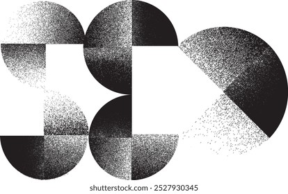 Sprayed geometric circle art composition .Graffiti art design . Noise textured semi circles . Spray effect .Geometric logo .Art design forms.Distressed element .Rough circles and semicircles .Vector