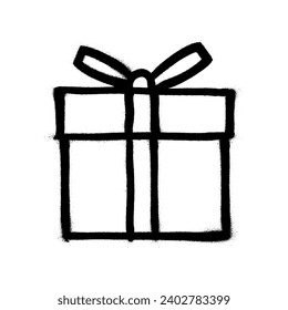 Sprayed gift box with overspray in black over white. Vector illustration.