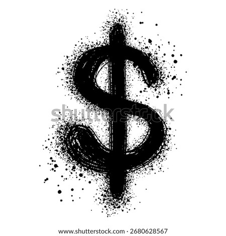Sprayed graffiti dollar sign Isolated on white background. dollar sign with grunge drawing technique
