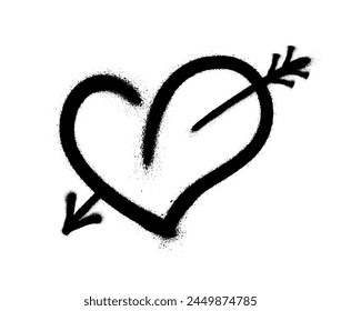 Sprayed graffiti heart in black on white. Vector illustration