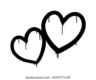 Sprayed graffiti hearts in black on white. Vector illustration