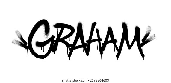 Sprayed Graham name with overspray in black over white. Vector illustration.