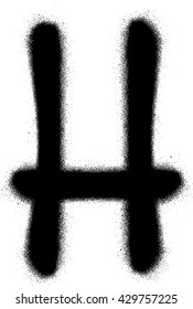sprayed H font graffiti in black over white