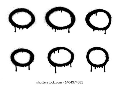 Sprayed halo graffiti set with overspray in black over white. Vector illustration.