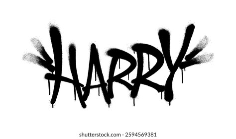 Sprayed Harry name with overspray in black over white. Vector illustration.