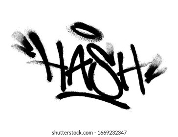 Sprayed hash font graffiti with overspray in black over white. Vector illustration.