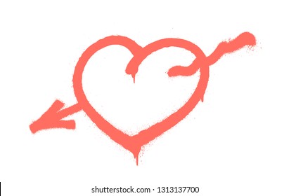 Sprayed heart pierced by an arrow. Vector illustration