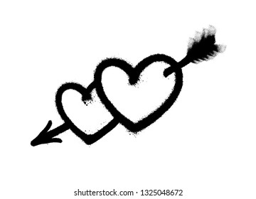 Sprayed heart pierced by an arrow. Vector illustration