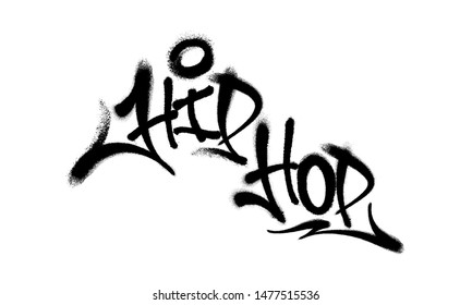 Sprayed hip hop font graffiti with overspray in black over white. Vector illustration.