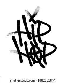 Sprayed hip hop font with overspray in black over white. Vector illustration.