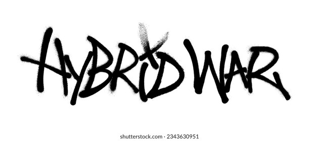 Sprayed hybrid war font graffiti with overspray in black over white. Vector illustration.