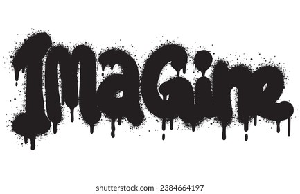 Sprayed imagine font graffiti with over spray in black over white.Vector Illustration for printing, backgrounds, posters, stickers.