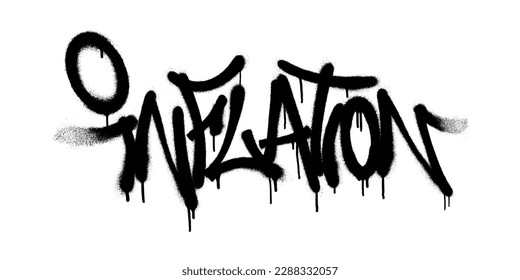 Sprayed inflation font graffiti with overspray in black over white. Vector illustration.
