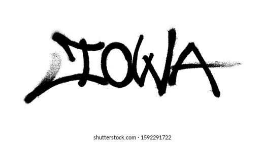 Sprayed Iowa font graffiti with overspray in black over white. Vector illustration.