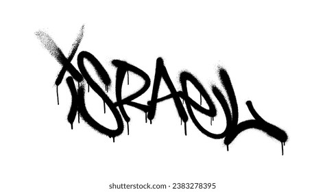 Sprayed Israel font graffiti with overspray in black over white. Vector illustration.