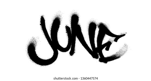 Sprayed june font with overspray in black over white. Vector illustration.