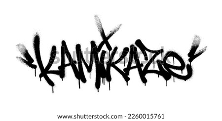 Sprayed kamikaze font graffiti with overspray in black over white. Vector illustration.