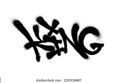 Sprayed king font graffiti with overspray in black over white. Vector illustration.