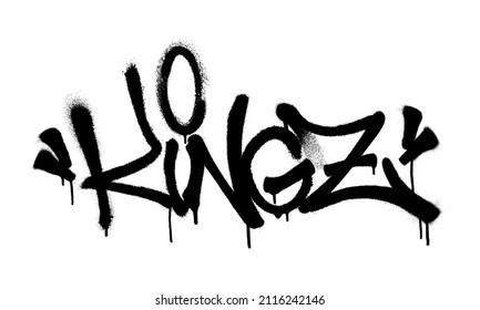 Sprayed kingz font graffiti with overspray in black over white. Vector illustration.