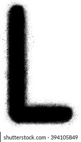 sprayed L font graffiti in black over white